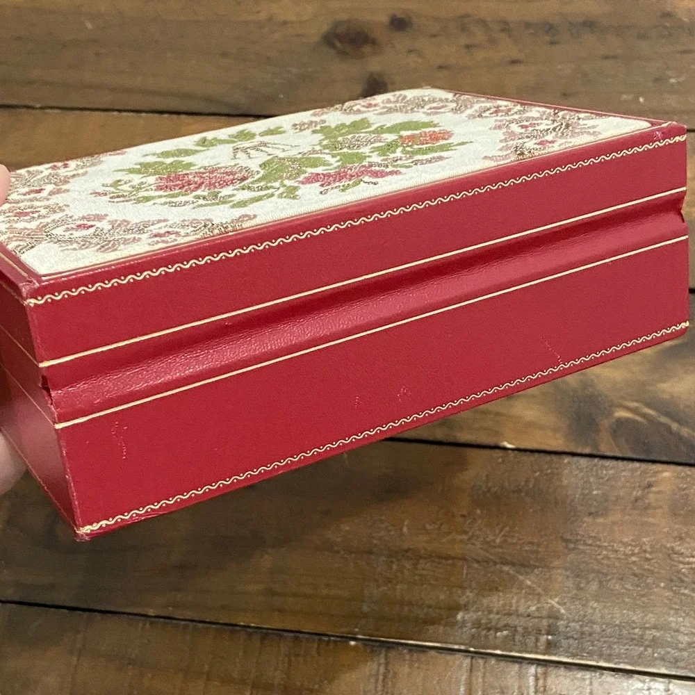 Vintage Rolex Watch Box Red Floral Tapestry Embroidery Gold Trim case